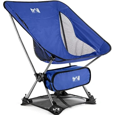 Image of Trail Hawk Lightweight Camping Chair Portable Compact Ultralight Folding Seat with Ground Mat and Bag (Blue)