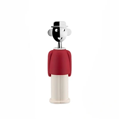 Image of Alessi AAM23 R Design Corkscrew, Chrome Zamak and Thermoplastic Resin, Red