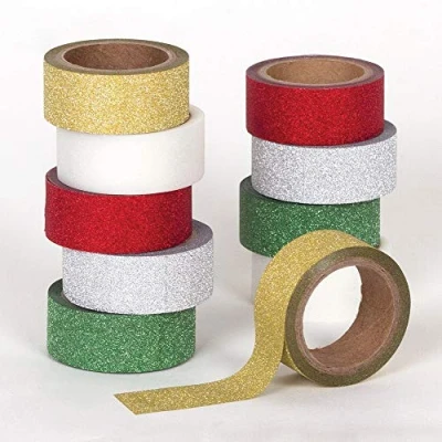 Image of Baker Ross AW923 Christmas Glitter Tape (Pack of 10) Festive Arts and Crafts, Assorted