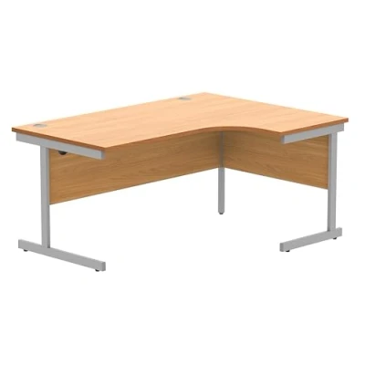 Image of Office Hippo Essentials Right Corner Desks, Home Writing Computer Desk For Work Place Or Home, Radial With Cable Port Management, Silver Frame, Norwegian Beech, 160 x120cm