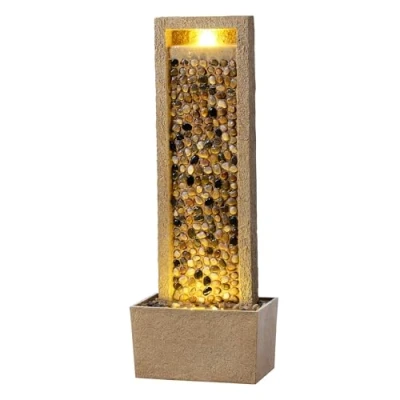 Image of Garden Outdoor Water Feature Tall Waterfall Fountain With Warm led Lights Layered Rock Design River Teamson Home
