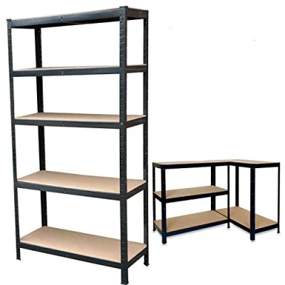 Image of 5 Tier Boltless Shelving Unit for Garage Home Modern Design Metal Shelf with Solid MDF Wood Boards Heavy Duty 875kg Total Capacity/175kg Per Racking (150x70x30cm) Black