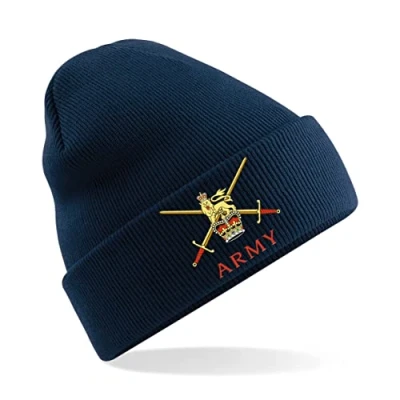 Image of British Army Insignia Mens Premium Embroidered Beanie Hat, Bob Hat Military (Navy)