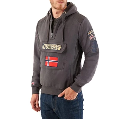 Image of Geographical Norway Gymclass Men Men&#039;s Kangaroo Pocket Hoodie Sweatshirt Logo Pullover Hoody Warm Long Sleeve Ideal Gift Spring Summer Autumn Winter (Dark grey XXL)