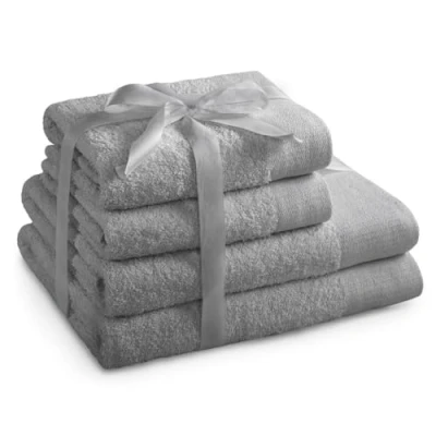 Image of AmeliaHome Set 4pcs 2 Towels 50x100 cm and Bath 70x140 100% Cotton Absorbent Steel Silver Grey Amari