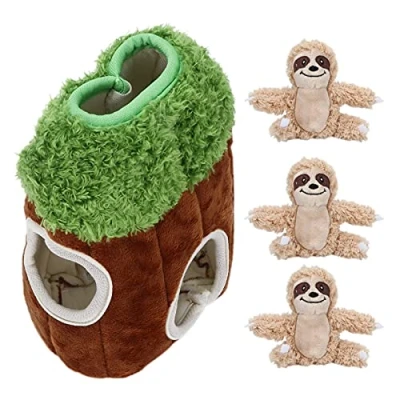 Image of Hide And Seek Dog Toy, Plush Sloth Inside Trunk Toy Interactive Toys Burrow with Squeaker for Small Medium Size Dogs, 7.4x5.9x3.1in