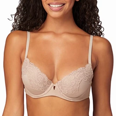 Image of Maidenform Women&#039;s Comfort Devotion Your Lift Underwire Bra with Lace Trim, Convertible Straps, Opaque, Evening Blush, 38C