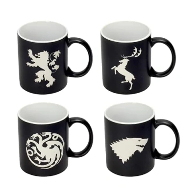 Image of SD TOYS SDTHBO89277 Emblems Houses Set of 4 Cups Laser Engraved Ceramic, Multicoloured