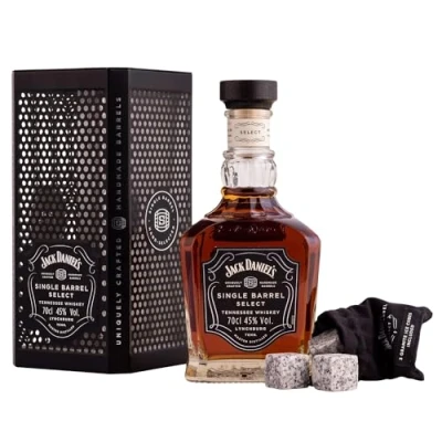 Image of Jack Daniel&#039;s Single Barrel Select Whiskey Gift Tin with Stones, 70cl