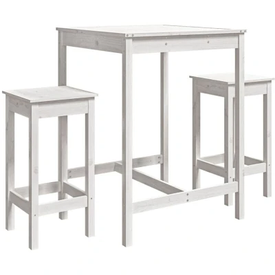 Image of vidaXL 3 Piece Garden Bar Set White Solid Wood Pine
