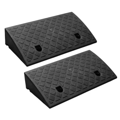 Image of Portable Lightweight Plastic Curb Ramps 2PCS, Heavy Duty Threshold Ramp Set for Driveway, Loading Dock, Sidewalk, Car, Scooter, Bike, Motorcycle, Wheelchair, Golf Cart