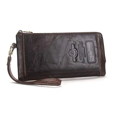 Image of Contacts Women Genuine Leather RFID Blocking Card Coin Phone Holder Clutch Purse Wallet (Coffee)