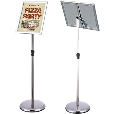 Image of NewZeal A3 Adjustable Sign Holder Stand Aluminum Pedestal Poster Floor Standing Snap Frame for Wedding Business Activities Display, Silver