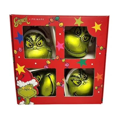Image of The Grinch Christmas Tree Decoration Dr Seuss Baubles Home Decor Hanging Seasonal Festive Item NEW (Pack Of 4 Face Baubles)