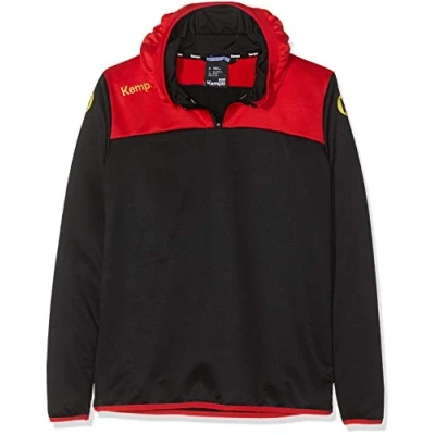 Image of Kempa Men&#039;s Emotion 2.0 Quarter Zip Hoody Sweatshirt, Black/Red/Yellow, 8 Years