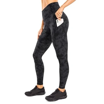 Image of CRZ Yoga Women&#039;s Naked Feeling Gym Leggings Squat Proof High Waist Pants Sports Tights with Pockets 25 Inches Tie Dye Smoke Ink R427 8