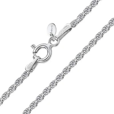 Image of Amberta 925 Sterling Silver 1.5 mm Twisted French Rope Chain Necklace Size: 16 18 20 22 24 inch / 40 45 50 55 60 cm (20inch/50cm)