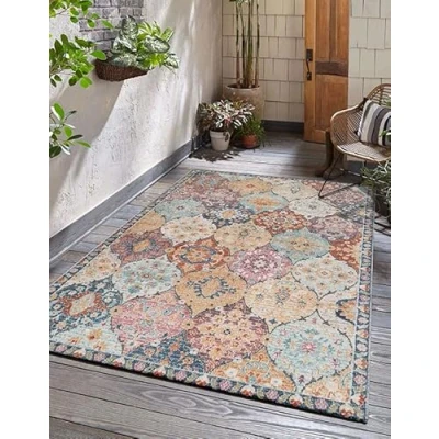 Image of the carpet Palma Robust Outdoor Rug, Modern Design, Weatherproof and UV Resistant, for Balcony, Also Suitable Kitchen or Dining Room, Multicoloured, 80 x 150 cm