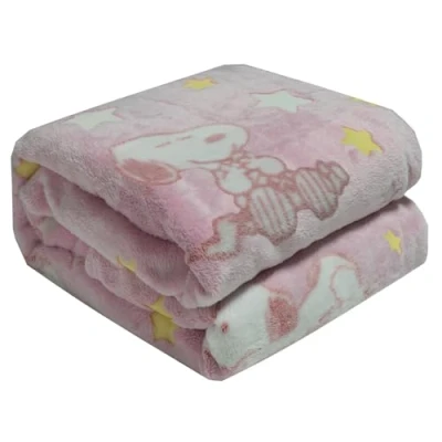 Image of Kanguru Snoopy Glow in the Dark Rosa Soft Microfiber Blanket Fleece 130 x 150 cm Cute Single Bedspread for Girl Birthday