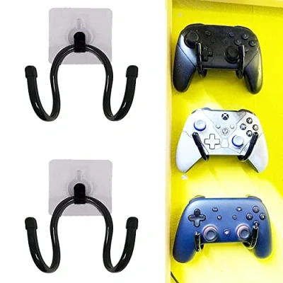 Image of Universal Adhesive Game Controller Organizer Wall Rack Mount Clip Hanger for Xbox One PS4 Switch Pro Controller, Headphone Holder No Drilling Easy to Install 2 Pack