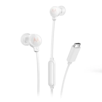 Image of Motorola Sound Earbuds 3C S In Ear Headphones with Microphone, Comfortable Fit, Hands free Calling, High Definition Sound, Secure Fit Design, USB C Connector, White