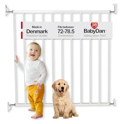 Image of BabyDan No Trip, Covers openings between 72 78.5 cm/28.4 30.9 inches, Basic Stair Gate/Baby Gate/Safety Gate, Metal, White, Made in Denmark (Pet Gate/Dog gate)