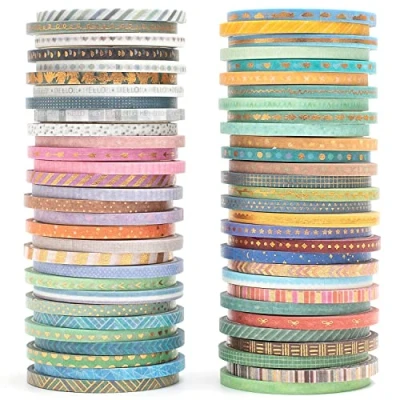 Image of MAGLITT 60 Rolls Slim Washi Tape Set Gold Foil Super Skinny Decorative Masking Scrapbook for DIY Craft Art Projects Journal Gift Wrapping