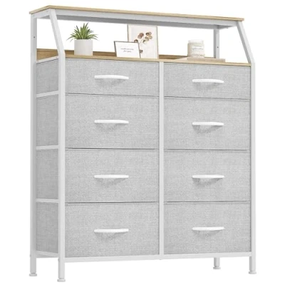 Image of YITAHOME Chest of Drawer Bedroom with 8 Drawers Storage Unit Steel Frame Wood Top Fabric Dresser for Living room, Nursery, Closet,Light Gray