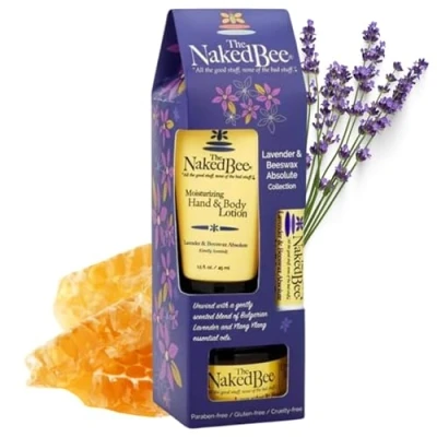 Image of The Naked Bee Lavender &amp; Beeswax Gift Collection. Body Butter, Lotion Lip Balm Set. Moisturising Care Skin Skincare Womens Sets.
