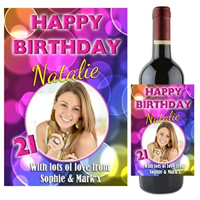 Image of Personalised Wine Bottle Photo Label 18th 21st 30th 40th 50th 60th 70th 80th Happy Birthday Gift Idea N55