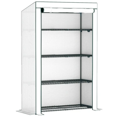 Image of Outsunny 4 Tier Lean to Mini Greenhouse with Reinforced PE Cover White 84H 242V01WT