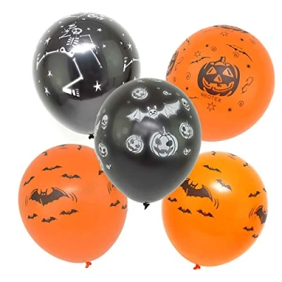 Image of 48Pcs Halloween Printed Latex Balloons Decorations Party Supplies Pumpkins Spiders Web Skeleton Trick Treat Scary Spooky Fancy Dress Fun 12&quot;