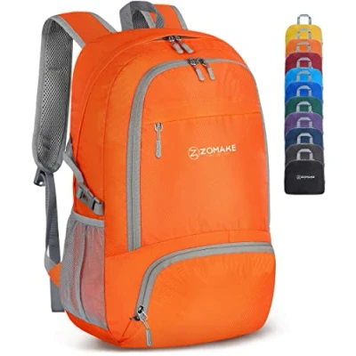 Image of ZOMAKE Lightweight Foldable Backpack Packable Rucksack 30L Small Backpcks Walking Rucksacks Travel Daypack Water Resistant For Men Women Outdoor Hiking (Orange)