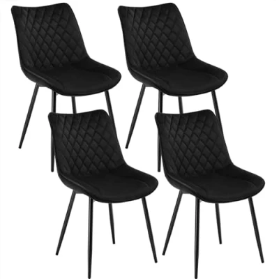 Image of WOLTU Dining Chairs Set of 4 Kitchen Counter Lounge Leisure Living Room Corner Black Velvet Reception with Backrest and Padded Seat