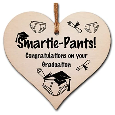 Image of Handmade Wooden Hanging Heart Plaque Gift Well Done on Graduation Congratulations Keepsake