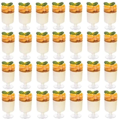 Image of KAHEIGN 60Pcs Mini Dessert Cups, 100ml Plastic Round Cups Clear Parfait Appetizer Cup Reusable Serving Bowl for Pudding Mousse Party (8.5 x 5cm)