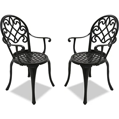 Image of Centurion Supports Prego 2 Large Garden &amp; Patio Bistro Chairs with Armrests in Cast Aluminium Black