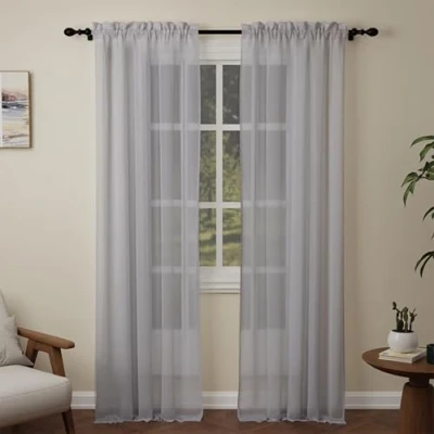 Image of Pacok Darkgray Voile Curtains, 108 Drop 2 Panels Net Curtain for Windows, Rod Pocket Sheer Panel Curtains Living Room Kitcken Bedroom W56xL108 Inch(Darkgray, 142 x 274cm)
