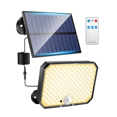 Image of One Fire Outdoor Lights【Warm Light】, 190LED 1500LM Security Lights Motion Sensor, 3 Mode &amp; Remote Outside with IP65 Garden Solar Powered Waterproof