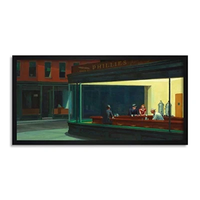 Image of Edward Hopper Nighthawks Iconic Painting Framed Wall Art Print Long 25X12 Inch