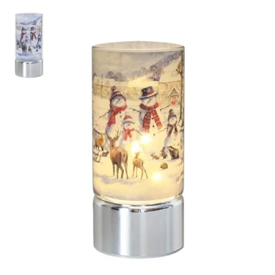 Image of Leonardo LED Light Up agic of Christmas Snowman Family Glass Winter Festive Lamp 20cm Tall Lantern Table Top Decoration