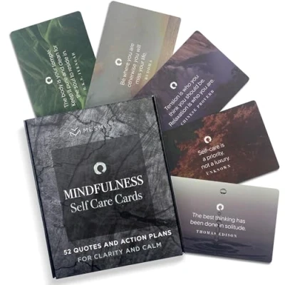Image of MESMOS 52 Mindfulness Cards with Action Plans. Relaxation Stress Relief Gifts for Men and Women, Positive Affirmation Cards, Anxiety Items, Meditation Self Care Kit, Relaxing Spiritual