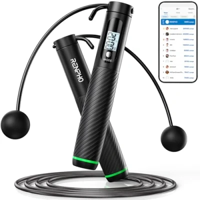 Image of RENPHO Smart Skipping Rope with Counter, Adjustable Jump Ropes for Fitness, Skip APP Data Analysis, Workout Equipment Women Men Adult Kids, Burn Calories, Boxing Jumping Rope, Gym, MMA