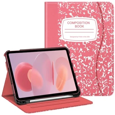 Image of FINTIE Case for iPad 10th Generation 10.9 Inch (2022 Model), Multi Angle Viewing Protective Stand Cover with Pencil Holder &amp; Pocket, Auto Sleep/Wake, Composition Book Pink