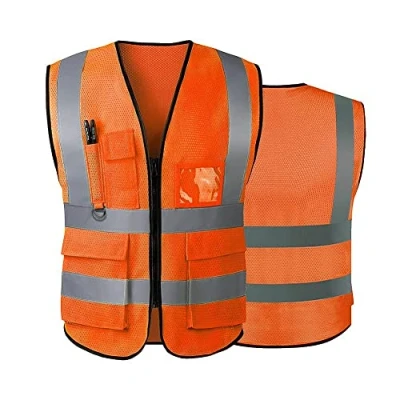 Image of Hi Vis Vests for Women Men High Visibility Reflective Safety Security Vest with Pockets Zipper Front Meets ANSI/ISEA Standards（6X Large,Orange(mesh))