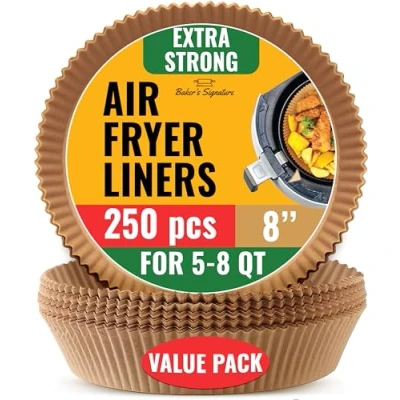 Image of 240 pcs Air Fryer Liners for Ninja, Round Disposable Airfryer Paper Non Stick and Oil Proof Easy Cleanup, Great Oven, Pans &amp; Baking 8 Inch 5 qt Basket by Baker&#039;s Signature
