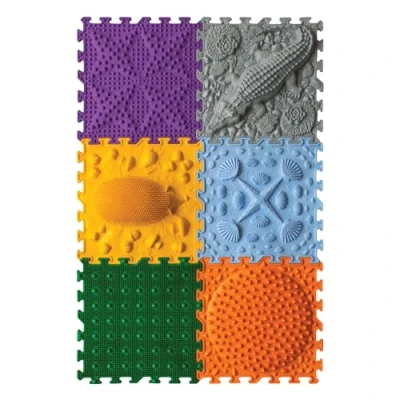 Image of ORTO NATURE 6 Piece Sensory Massage Puzzle Play Mat Interlocking Orthopedic Floor Tiles &amp; Textured Mats for Kids Adults (Young Explorer)
