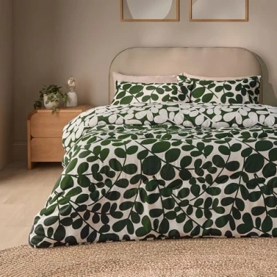 Image of Silentnight Coverless Leaf Print Duvet &amp; Pillowcase Set Supersoft Stylish 10.5 Tog Bed Quilt Two Reversible Designs All Year Round Comfort No Cover Needed, Machine Washable, Green, Single