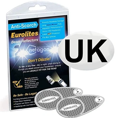 Image of Eurolites Headlamp Beam Deflectors Adaptors Converters &amp; Netagon Magnetic UK Plate for Driving in Europe Requirement Cars Travelling EU (Eurolites with 1 Plate)