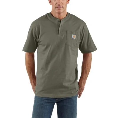 Image of Carhartt Men&#039;s Loose Fit Heavyweight Short Sleeve Pocket Henley T Shirt, Dusty Olive, XXL